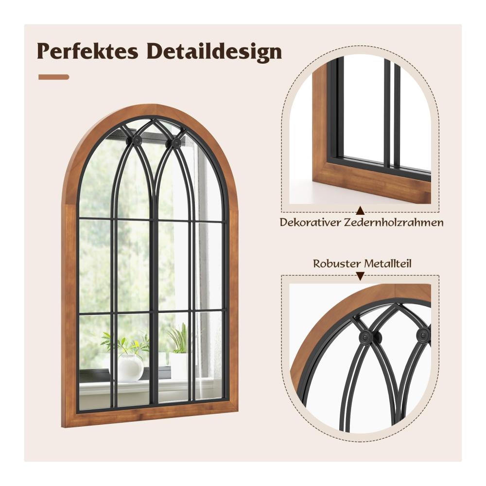 Entdecken Sie den Charme mit unserem Wandspiegel aus Tannenholz | Dekorativer Fensterspiegel mit elegantem Bogenrahmen für Wohnzimmer Schlafzimmer und Flur | Zeitlose Eleganz mit 90 x