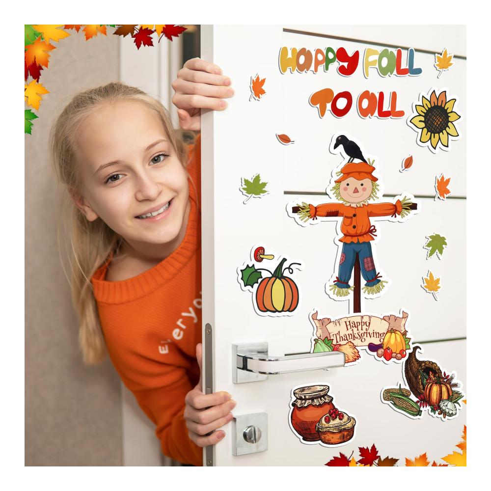 Erntedankfest Herbst Magnete Set - 26 Stück Dekoration für Garagentor Kühlschrank & Auto - Vogelscheuchen Blätter Sonnenblumen & Kürbisse - Magnetische Herbstth