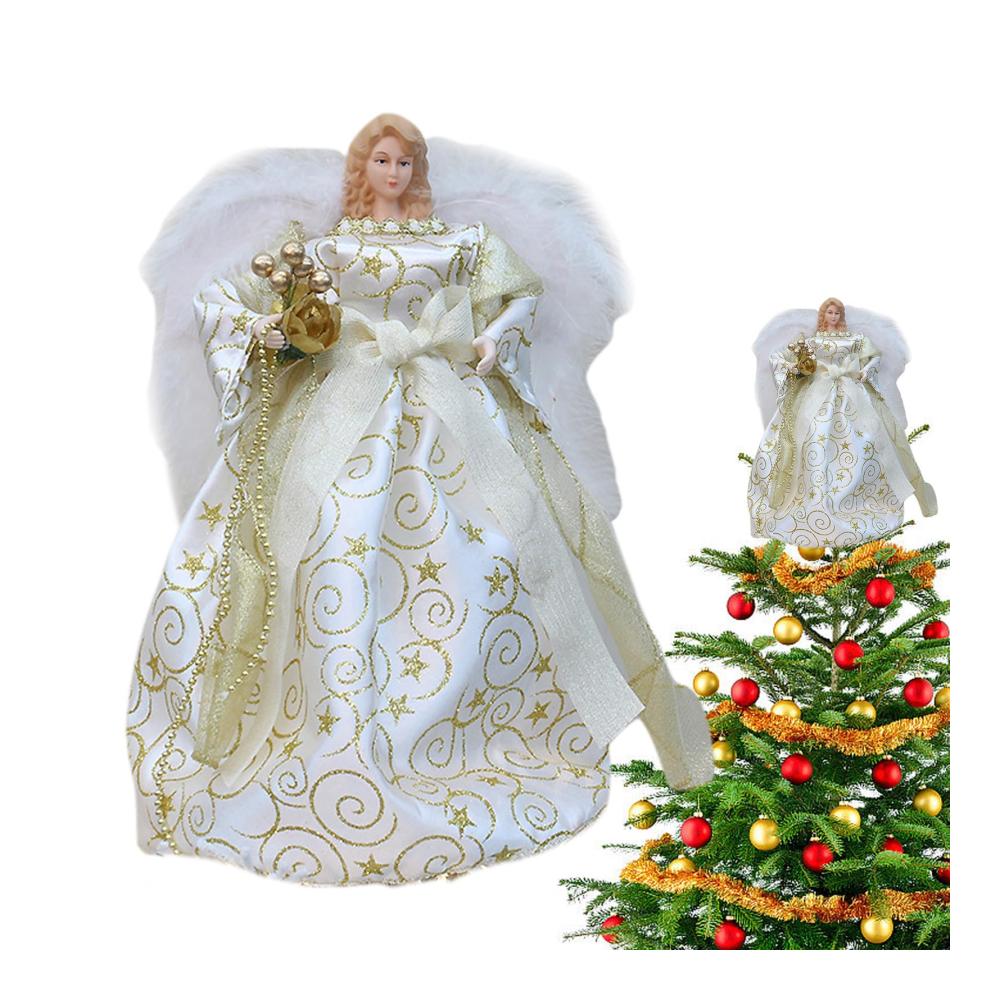 Weihnachtsengel Baumspitze | Christbaumspitze Engel Weiß | Festlicher Spitzenengel für Weihnachtsbaumdekoration | Handgefertigte Weihnachtsengel-Figur | Weihnachtsbaum Schmuck und Deko