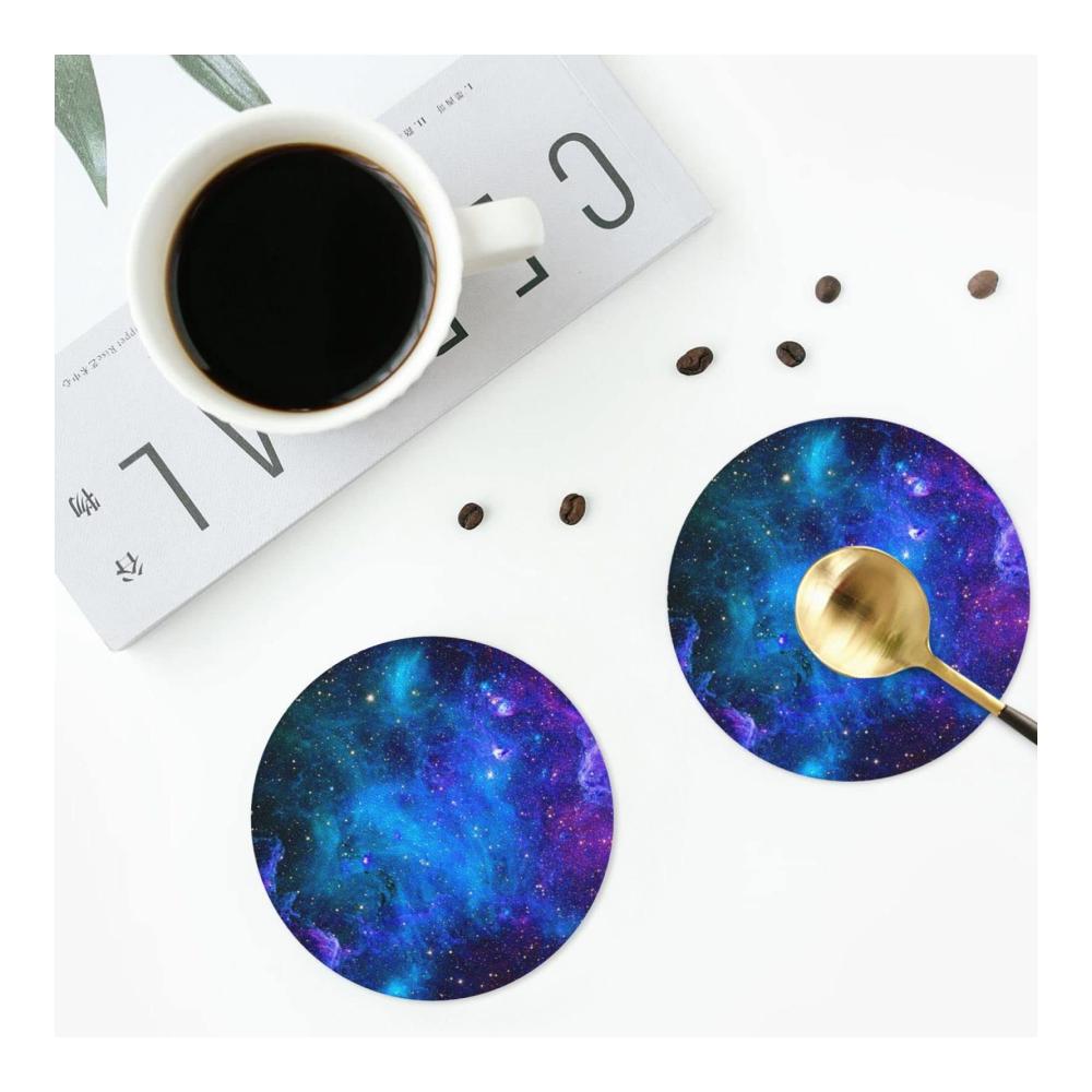 Entdecke die Schönheit des Universums 6er-Set Galaxie-Druck Leder-Untersetzer für Zuhause und Küche | Stilvolle Einweihungsgeschen