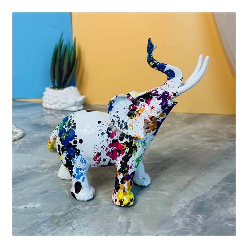 Buntes Elefanten-Skulptur-Dekor Kreative Graffiti-Tier-Desktop-Ornament Aus Harz Für Zuhause & Büro. Tischdekoration für Wohnzimmer Bücherregal & Veranda. Büro-Arrangement (Farbe B Größe S