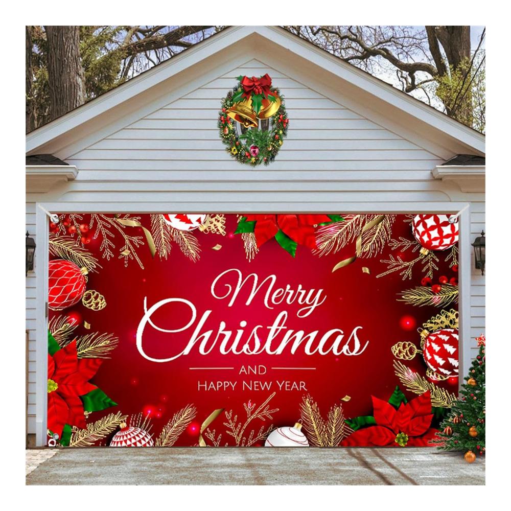 Weihnachten Garagentor Banner Festliche Dekoration mit Kupferösen & Seil für beeindruckende Weihnachtsstimmung - Perfekt für Hintergrundfotoshootings (210x480cm