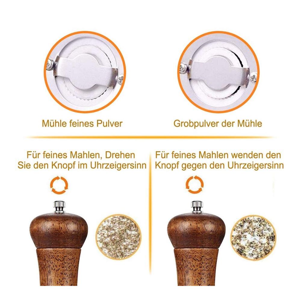 Elegantes 2er Set Salz und Pfeffermühle aus Holz - Manuell Nachfüllbar mit Verstellbarem Keramikmahlwerk für Perfekte Gewürze Ideal für Küchenchefs & Gourmetküchen