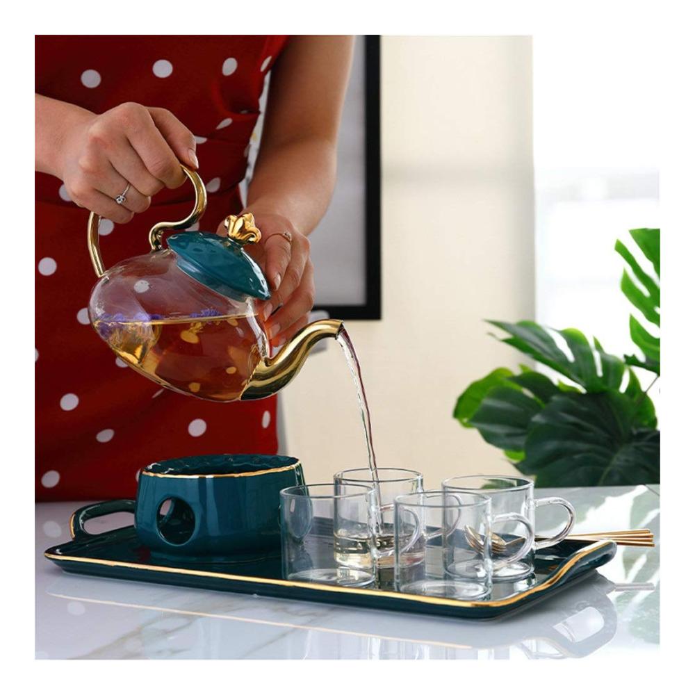 Kaffeegenuss deluxe 14-teiliges Set nordischer Goldstil Kaffee- & Teegläser inkl. Keramik-Teetassen. Perfekt für gemütliche Momente