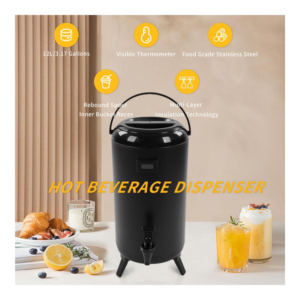 Entdecken Sie den Ultimativen Genuss Isolierte Thermoskanne mit Thermometer für Heiß- und Kaltgetränke - 12L Eisgetränkespender ideal für Kaffee Tee Wasser und Saft. Perfekter K