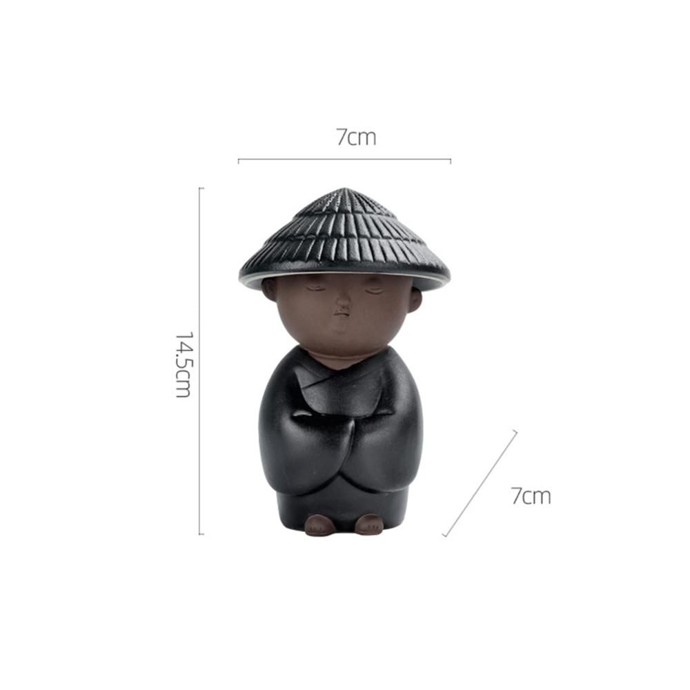 Exquisite Keramik Teetassen Set mit Mönch Figuren - Tee Abtropfschale Teefilter Porzellan Teegeschirr - Glücksbringer für losen Tee - Kungfu Tee Set Schwarz - Traditionelles Teeservice für Chinesischen und Japanischen Tee - Buddha inspiriert