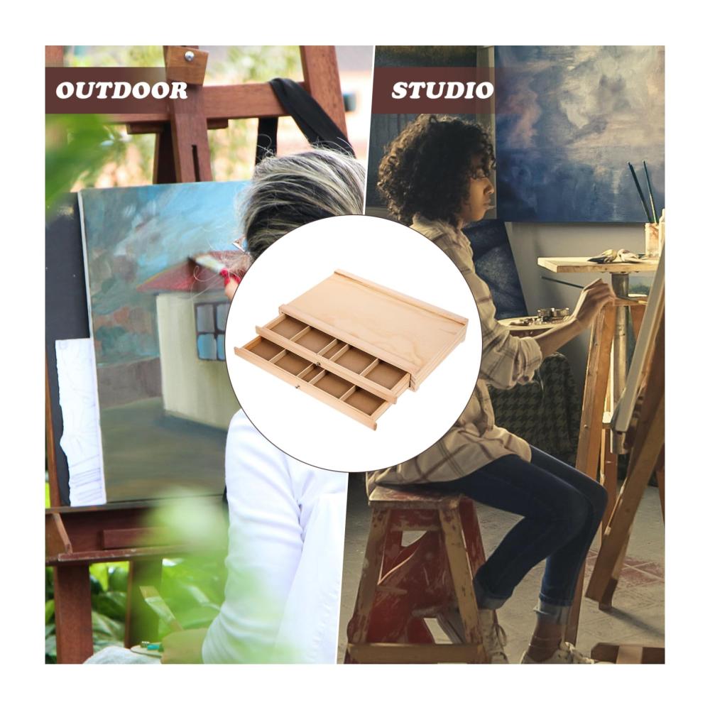 Malkästen Holzkunst Organizer für Pinsel & Stifte - Tragbare Künstlerbox mit Schublade | Aufbewahrungsbox aus Holz für Kunstbedarf & Werkzeug