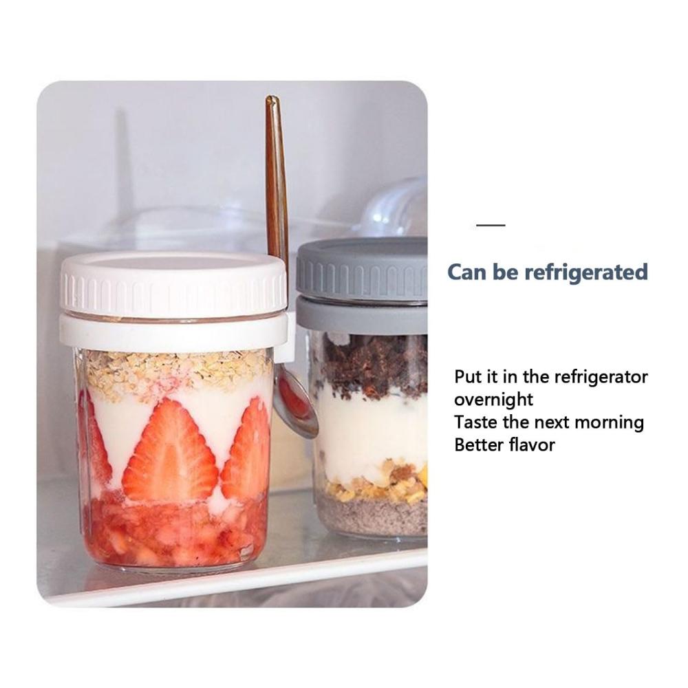 4er Set luftdichte Glasbehälter 350ml - Ideal für Overnight Hafer Salate & mehr! Wiederverwendbar & tragbar - Mit Messmarkierungen & Deckel für Frische - Lebensmittelaufbewahrung für Unterwegs