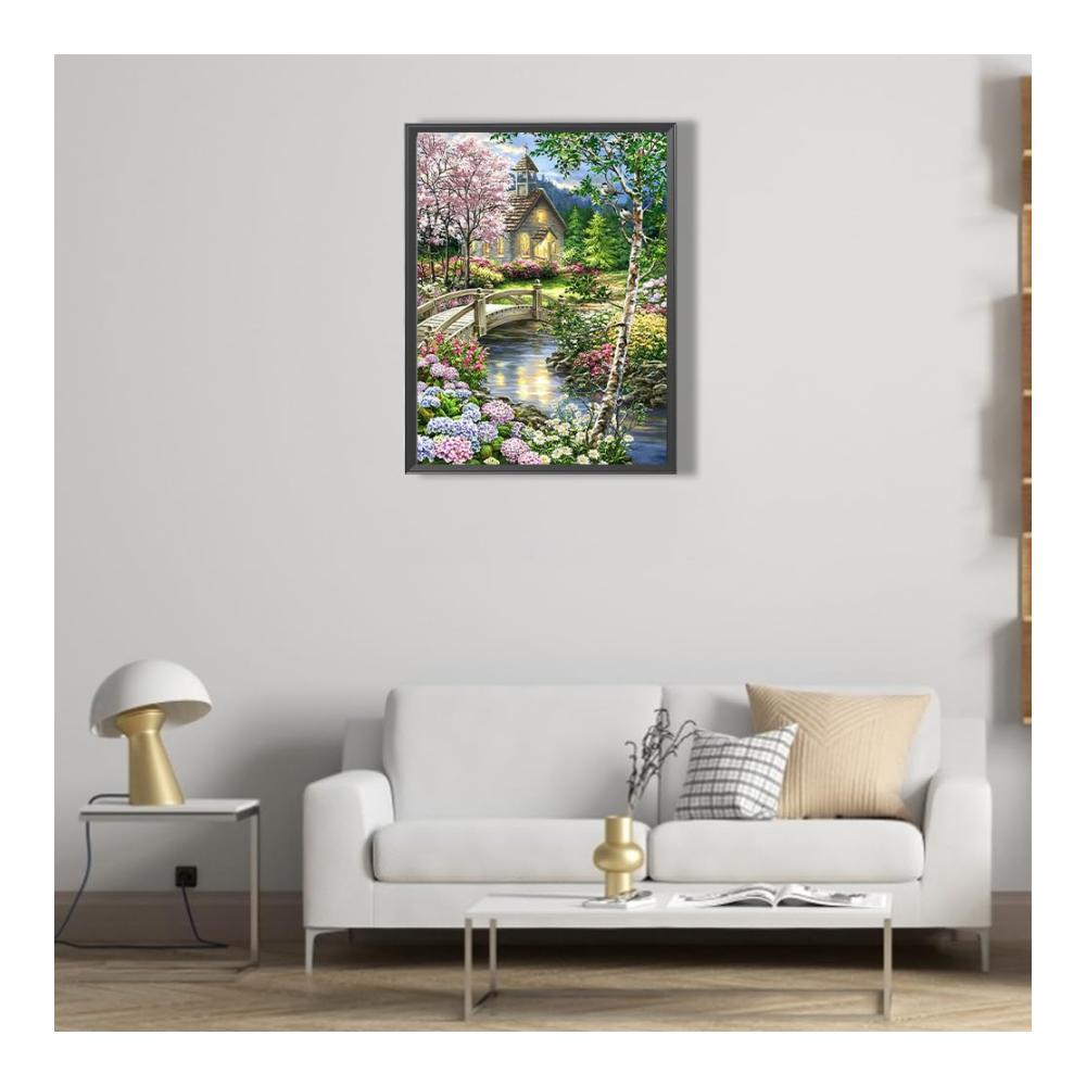 5D-Diamantgemälde Sets Vollständige runde Bohrer teilweise AB idyllische Landschaft 45x60cm - DIY Malerei für kreative Stunden