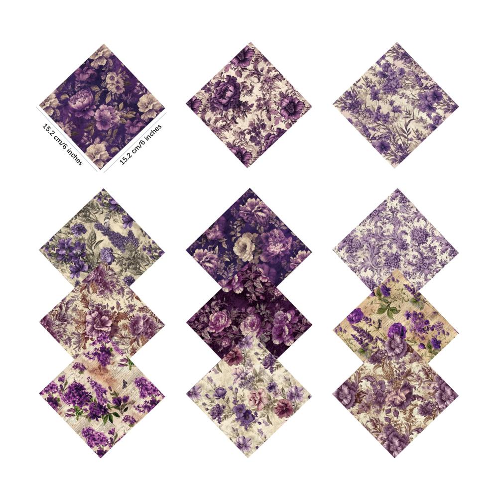Dekorpapier Lila Blumenmuster Design - 24 Blätter 152x152cm - Einseitig Bedruckt - Bastelpapier für Karten Hochzeit & Gestaltung