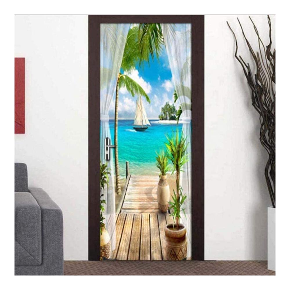 Verwandeln Sie Ihre Tür mit unserem 3D Türaufkleber! Selbstklebendes Türposter für Kinderzimmer mit maritimem Design. Fototapete aus PVC für kreative DIY-Wandgestaltung. Dekorative Türfolie mit Segelboot-Motiv. Verschönern Sie Ihren Raum mit unserem selbstklebenden Wandbild - 70 x 200 cm