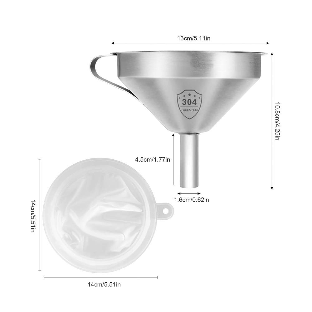 Premium Fettsiebtrichter Set - 4-teiliges Füllflaschen-Trichter-Kit | Abnehmbarer 200-Mesh-Filter in Lebensmittelqualität | Mit Griff und Reinigungsbürste - Perfekt für sauberes und m
