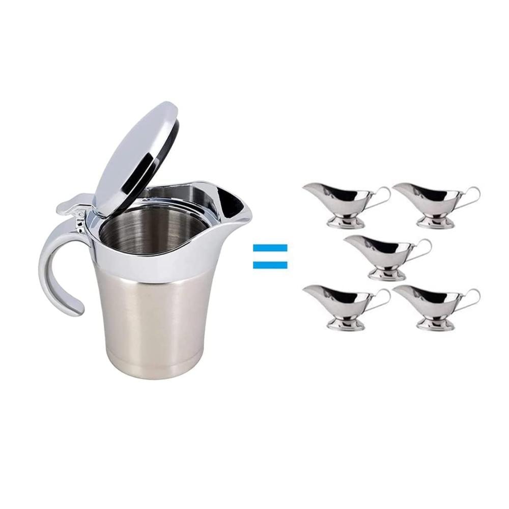 Eleganter Edelstahl Thermo Saucier Doppelte Isolierung Klappdeckel 450ml - Perfekt zum Servieren von Soßen bei jeder Gelegenheit! Ideal für Zuhause und Dinnerpartys