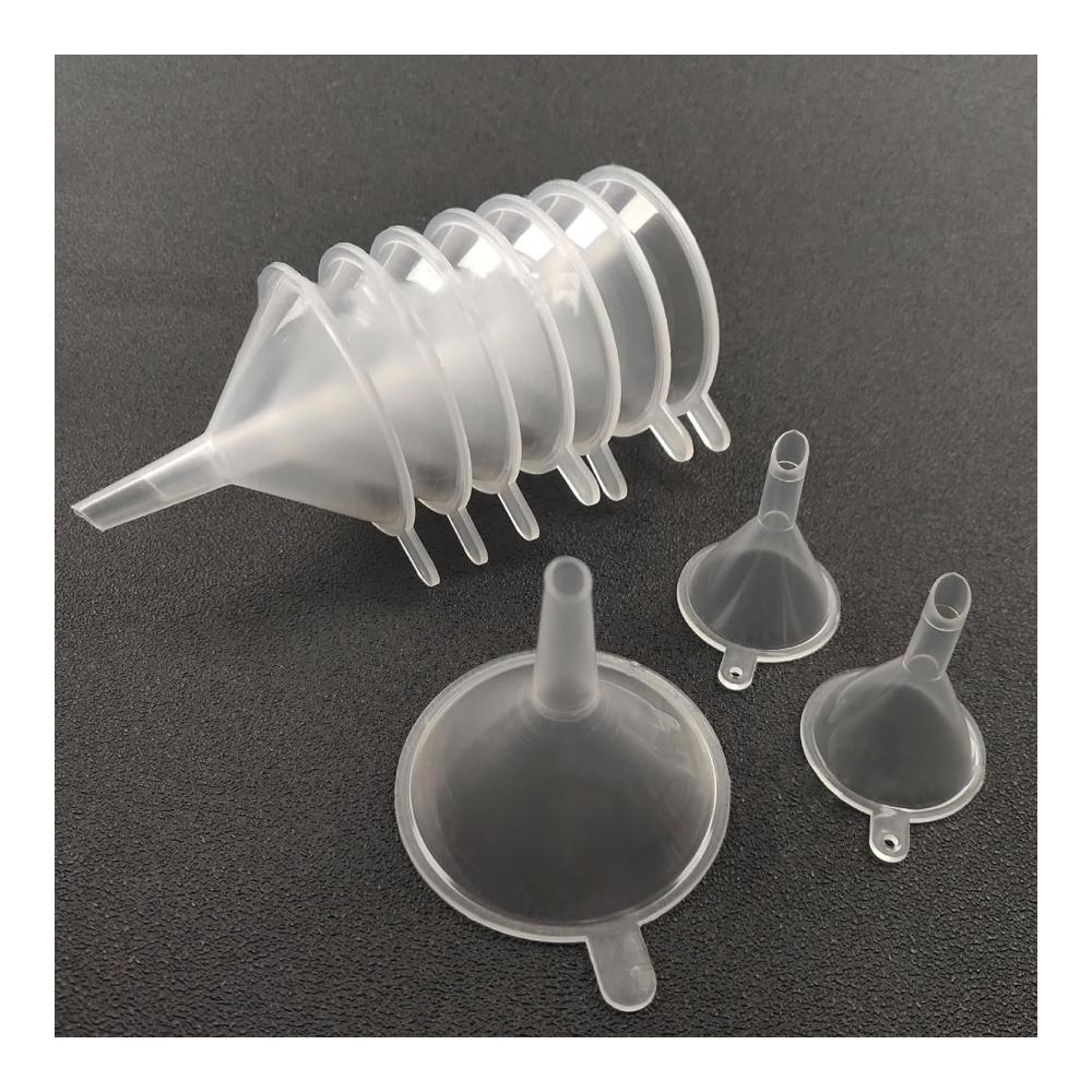 Premium Mini Trichter Set - 30 Stück 3 Größen transparente Kunststoff-Trichter für Parfüm Marmelade Öl und Kosmetikproben - Praktisches Laborzubehör