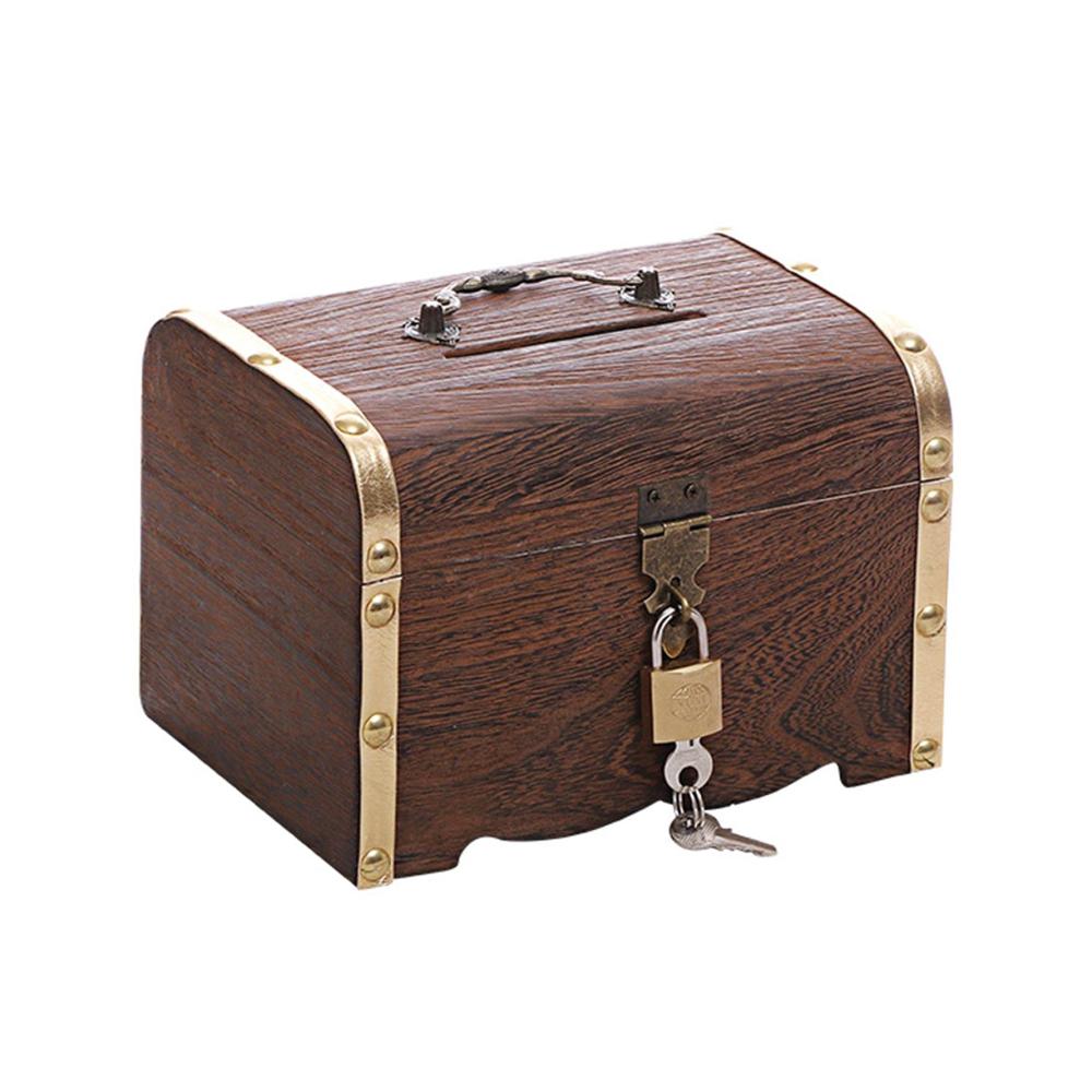 Holztruhe Sparschwein mit Schloss – Vintage Sparbüchse als Schatztruhe für Kinder – Piratenkiste Geschenkbox – Aufbewahrungsbox aus Holz