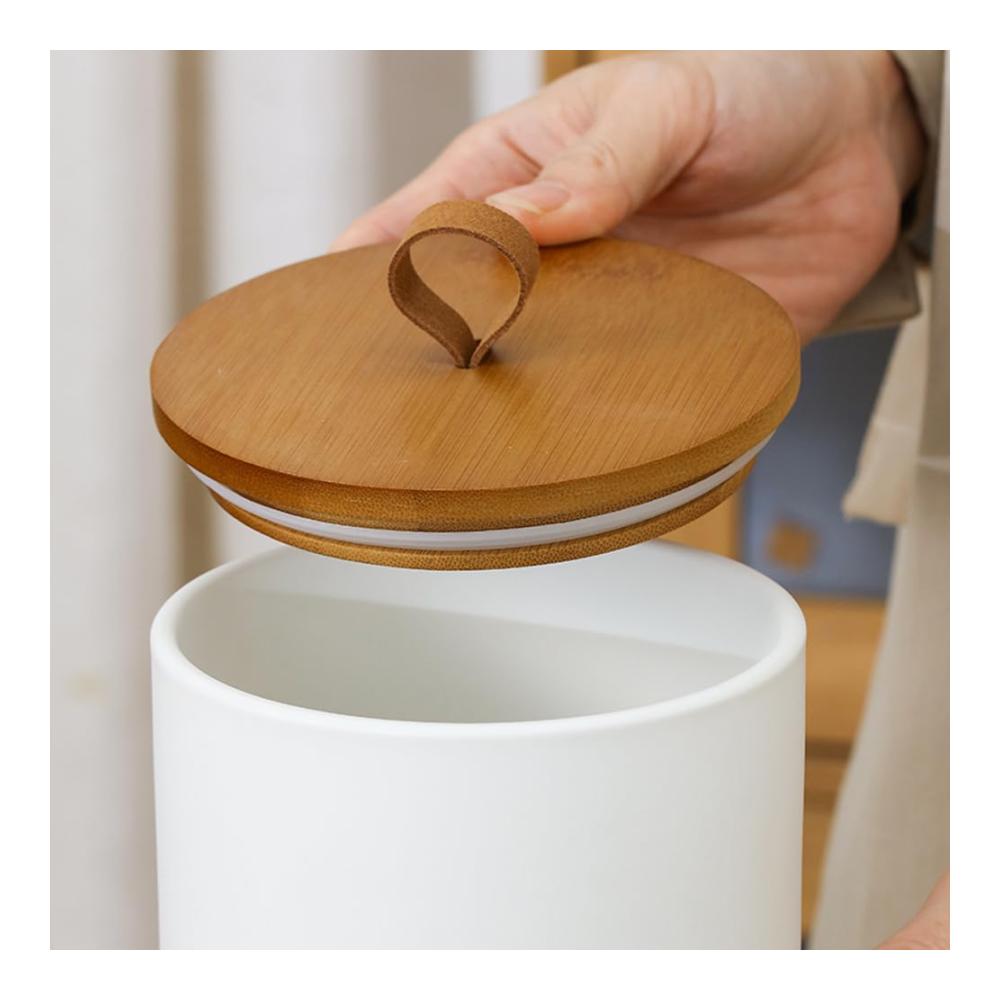 Glasbehälter & Töpfe Elegante Vorratsdosen aus Keramik mit Bambusdeckel - Tee Kaffee Zucker - Modernes Küchenzubehör-Set in Weiß (3-teilig