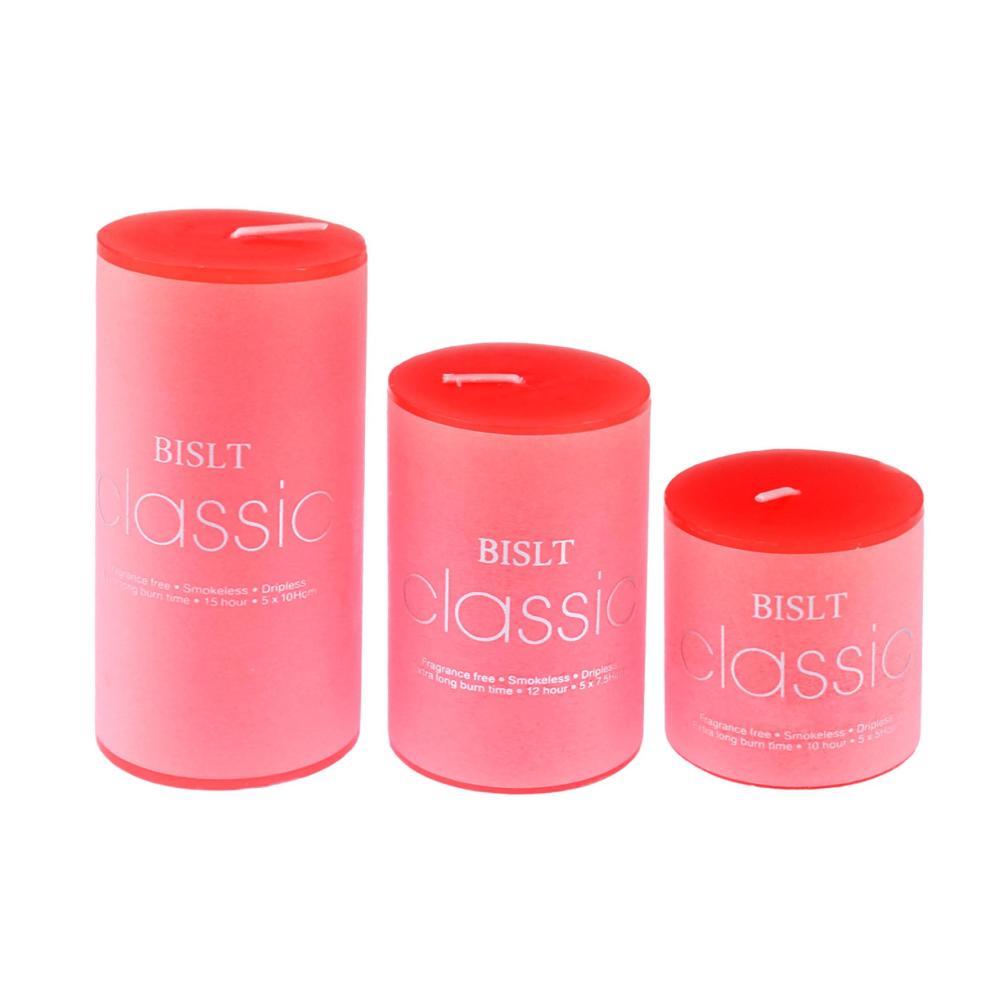 Premium Stumpenkerzen-Set Romantische Duftkerzen in Rot für gemütliche Abende | Höhe 10/7.5/5cm | Durchmesser 5cm | 3er Pack mit 37 Stunden Brenndauer | Rosen-Duft