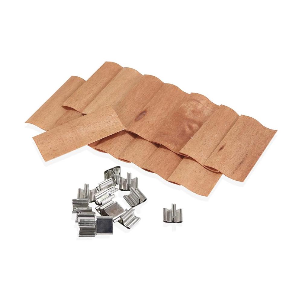 Premium Dochte aus Kirschholz - 10 Sets für makellose Kerzen! Große Holzdochte (30–120 x 20 mm) mit Metall-Dochthalter für Sojakerzen. Rauchfrei und langlebig