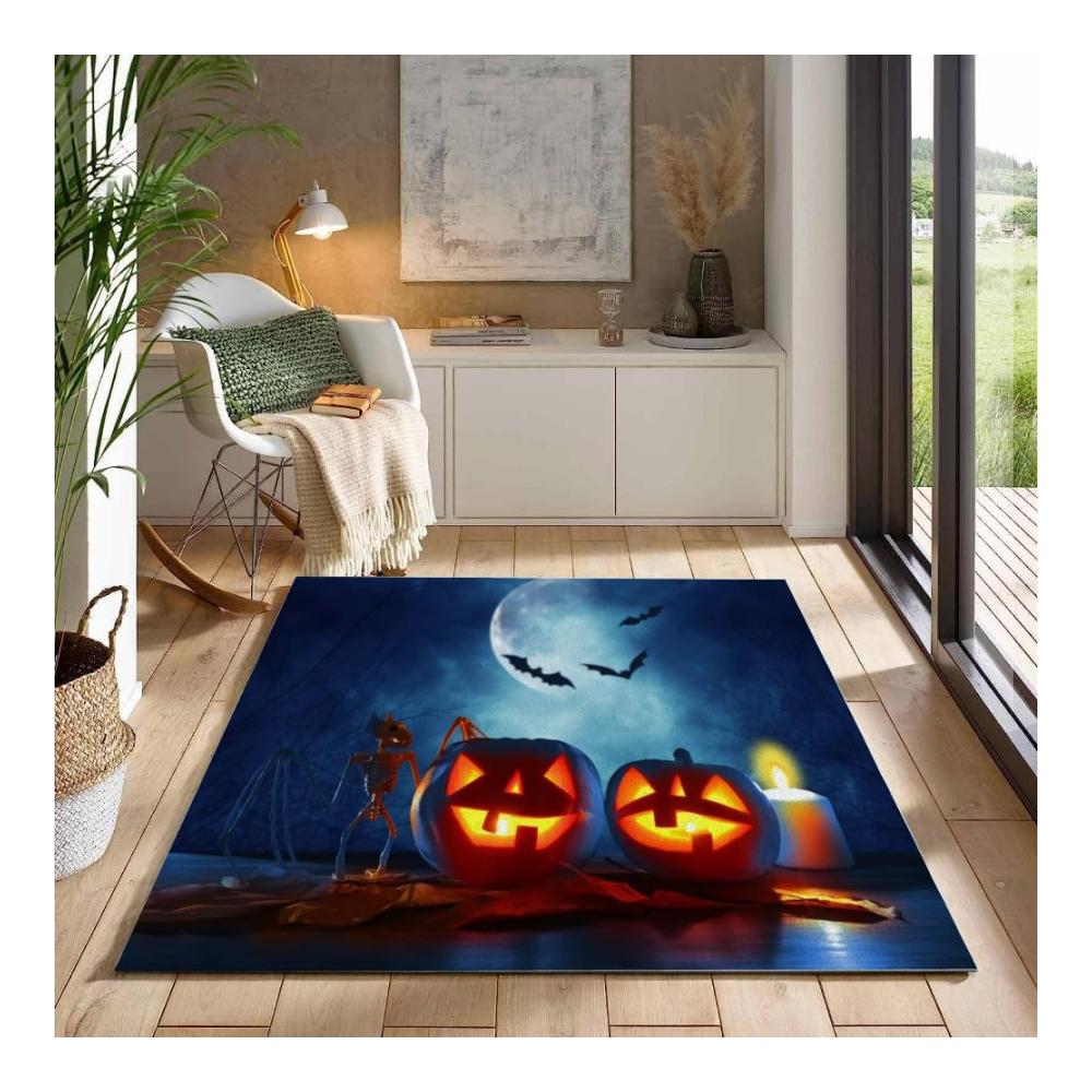Gruseliger Halloween-Jack-o-Laterne Teppich Moderner 3D Retro-Horror für Kinderzimmer - 160x230 cm Kurzflor Teppich - Rutschfester Spielteppich für Schlafzimmer & Wohnzimmer