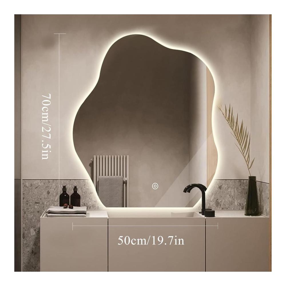 Erleuchten Sie Ihren Raum mit Stil! Wandspiegel 50x70cm mit Wolkenform LED-Beleuchtung Dreifarben-Dimmer Antibeschlag-Funktion Smart Touch-Taste und kosmetischem Design. Einzigartig und funktional
