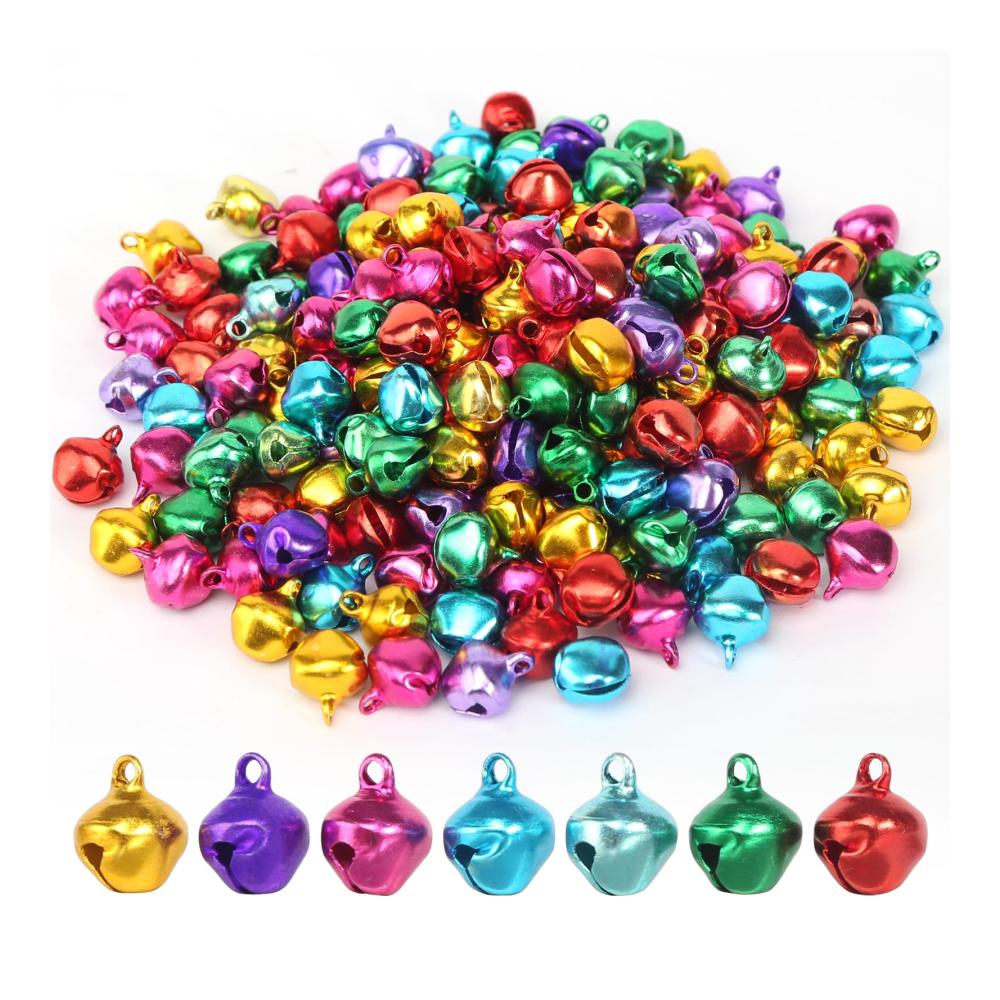 Weihnachtlicher Baumschmuck Glocken - 200 bunte Metallglöckchen 12mm für DIY Basteln & Weihnachtsdekoration - Glöckchen mit Öse ideal für Handwerk Haustier Schmuckherstellung - Festliche Glockenringe