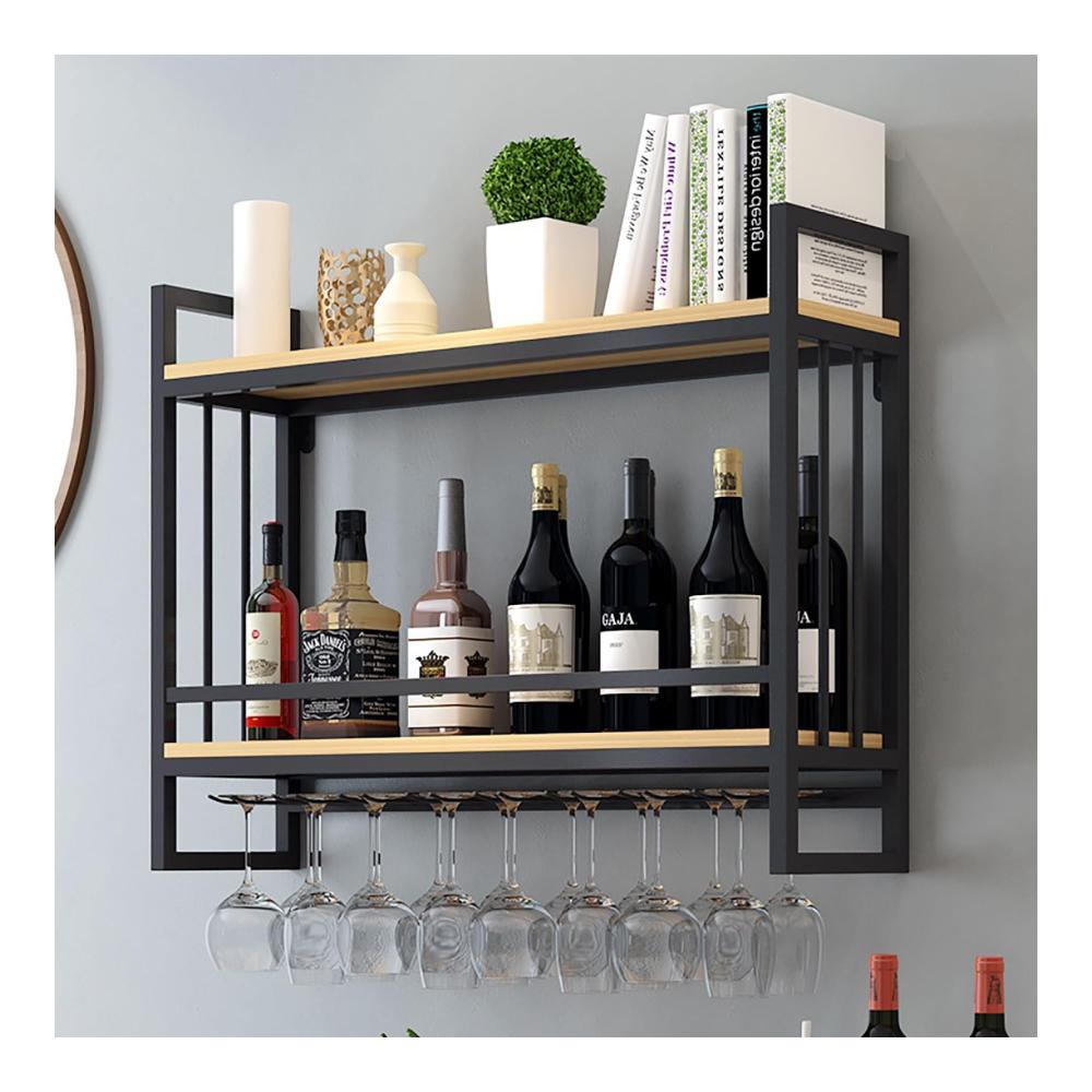Entdecken Sie Eleganz Weinregal Wand mit Glashalter aus Metall und Holz | Stilvolles Flaschenregal für Esszimmer Restaurant und Bar | Platzsparendes Wandregal für Weinliebhaber | Inklusive Bar-Weinregal und Flaschenhalter für Küchenzauber