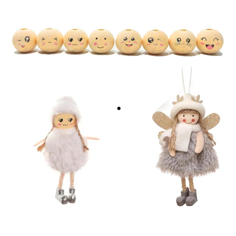 Perlenweben-Zubehör 80 Holzperlen 20mm mit Lächelnden Gesichtern & Engeln - DIY Bastelperlen für Handwerk und Dek