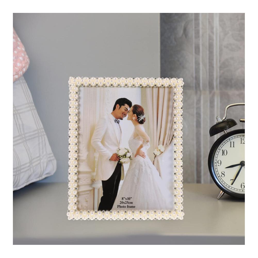 Eleganter Wand- & Tischrahmen Perlen-Bilderrahmen für Hochzeit Geburtstag & Abschlussfeier - Exklusiver Bildhalter als perfektes Fotogeschenk und stilvolles Tischdisplay