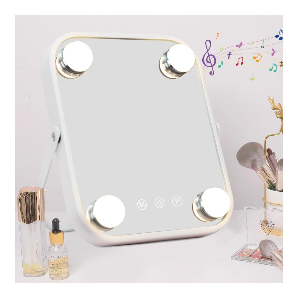 LED Tischspiegel mit Bluetooth Touch-Steuerung & 360° Drehung - Schminkspiegel mit 4 verstellbaren LED-Leuchten und 3 Farblichtoptionen - Kompakter 22 x 25 cm Kosmetikspiegel für perfektes Make-up