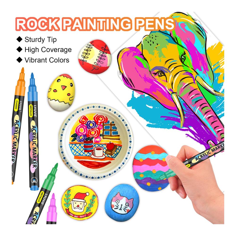 Lyuvie Acrylstifte Set - 100 Farben | Wasserfest & Extra Feine Spitze | Für Steine Glas Holz Metall Keramik | Perfekte Marker & Filzstifte für Rock Painting und mehr