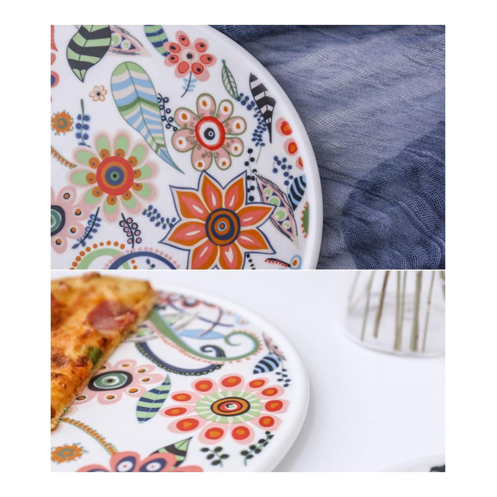 Bunte Salatteller aus Porzellan – Spülmaschinengeeignete Speise-Teller Set mit Flache Kuchenteller Dessertteller & Frühstücksteller 30 cm - Geschirr für Matt Teller Keram