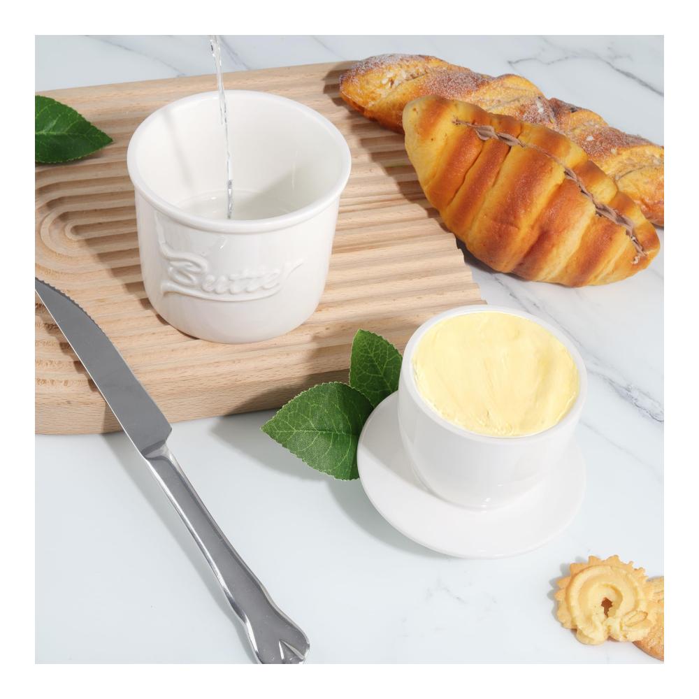 Praktische Porzellan Butterdose – Weiße Aufbewahrung mit Deckel für Französische und Weiche Butter – Stilvoller Runder Butterbehälter