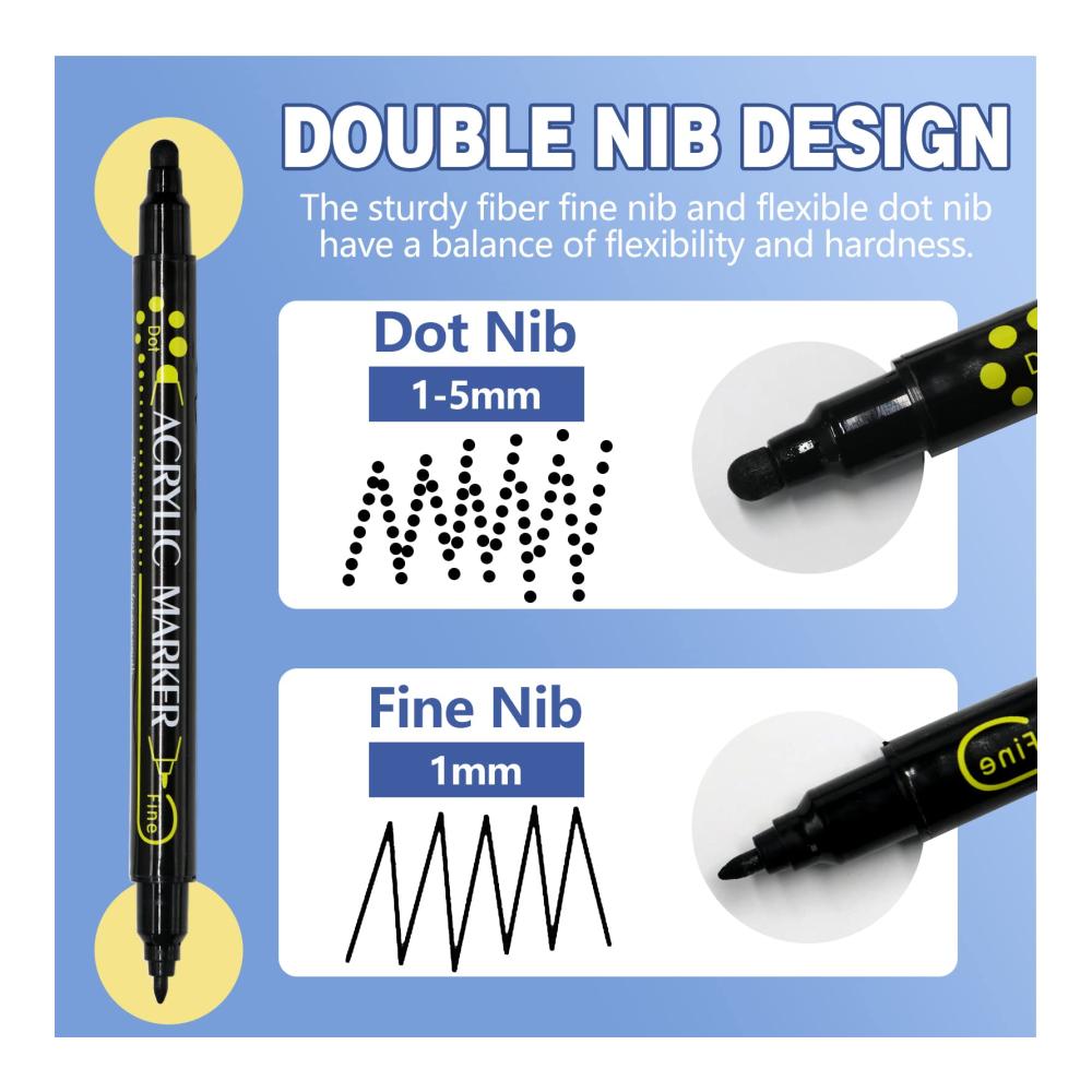 Entdecken Sie die Vielseitigkeit Premium Acrylstifte Set mit Dual Tip | Wasserfeste Marker & Filzstifte für Steine Grafti Acryl & mehr | 8 Stück Schwarz-Weiß