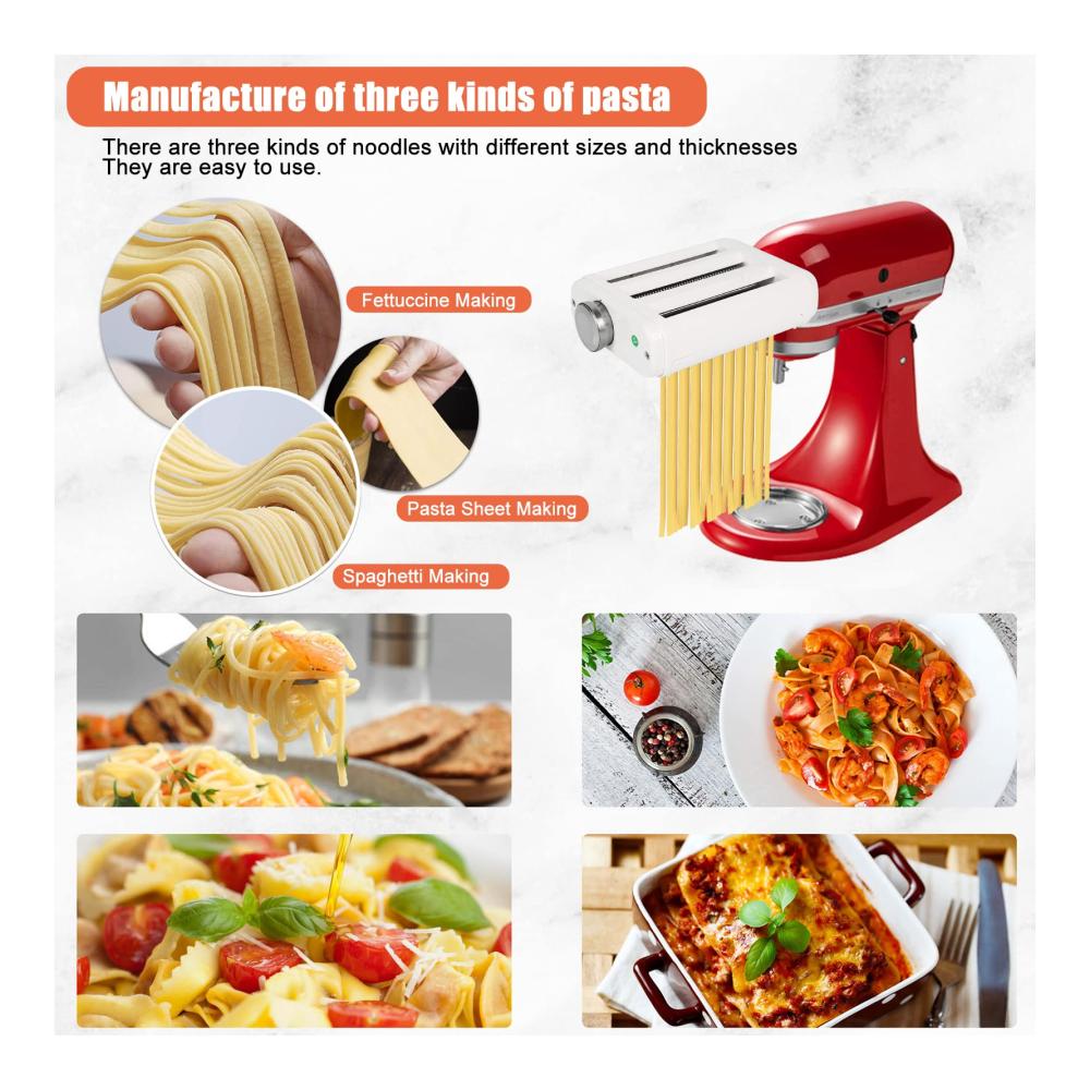 Entdecken Sie die Vielseitigkeit Manuelle Nudelmaschine Kitchenaid – 3-in-1 Design mit 8 Dickenstufen für hausgemachte Pasta-Kreationen – Inklusive Spaghetti- und Fettuccine-Schneider