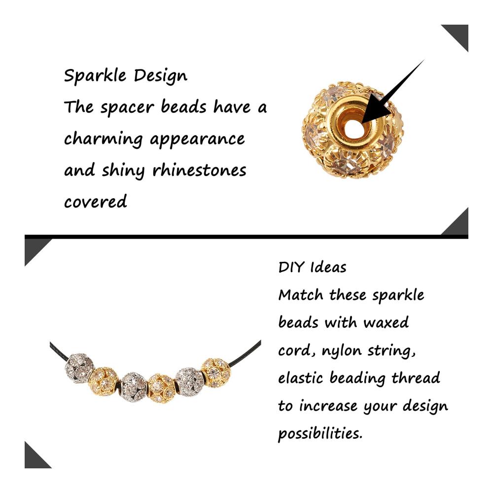 30 Stück Kristall-Strass-Rondellen-Abstandhalterperlen 8 mm - Glänzende Strass-Pavé-Fassung für exquisites Schmuckdesign - Gold & Platin - Ideal für DIY Schmuckherstellung - Loch 2 mm