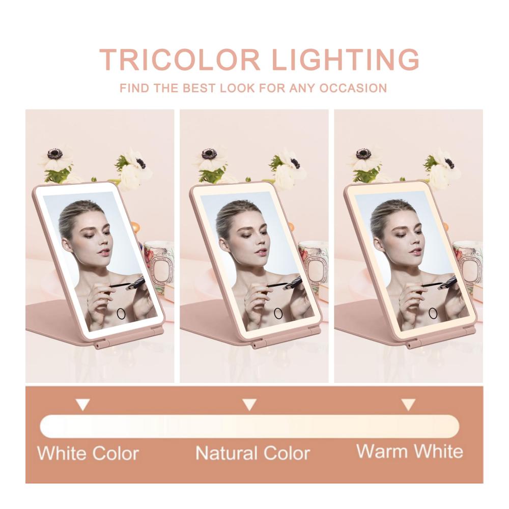 Entdecken Sie den Luxus Wiederaufladbarer LED-Tischspiegel für unterwegs - Kompakt schlank & mit Touchscreen - 10-fache Vergrößerung - Faltbarer Make-up-Spiegel für Schönheit