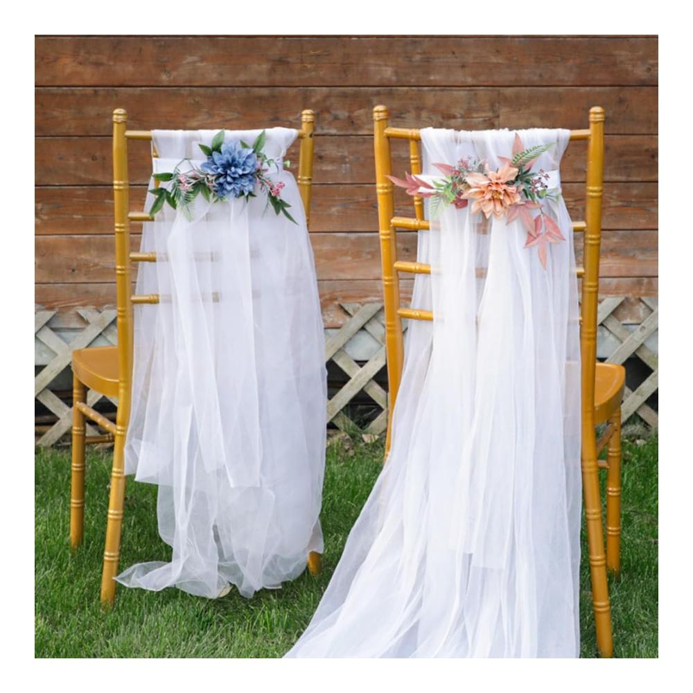 2er Set Stuhlhusse Hochzeit Weiß - Romantische Tüllhusse für elegante Stühle - Perfekte Dekoration für Hochzeiten & Events - Universal Stretch Hussen - 260cm x 150cm