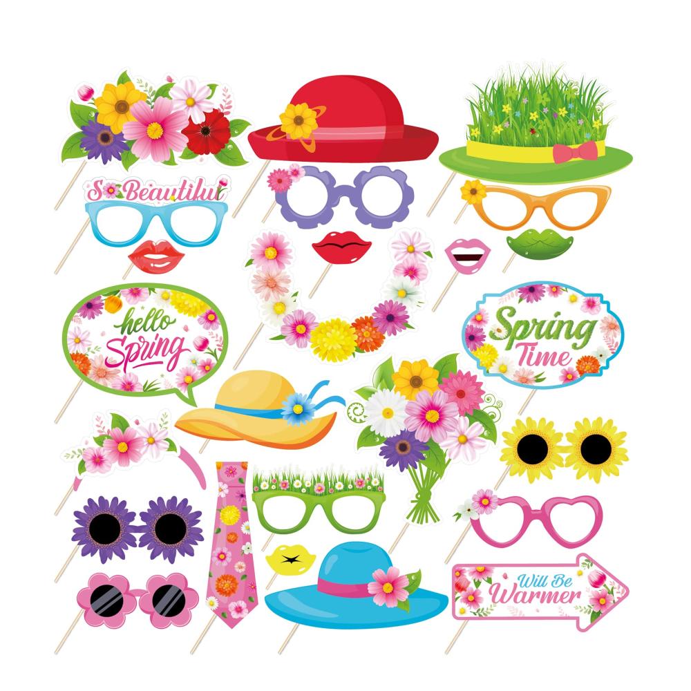 Partyfotoautomat Zubehör 25-teiliges Frühlings-Selfie-Set mit Schmetterlingen und Blumen – Ideal für Ostern Geburtstage und Baby Showers – DIY Fotobox Requisiten für unvergess