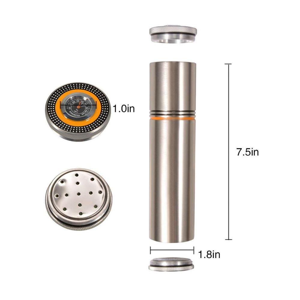 Hochwertiger Zigarren Humidor aus Edelstahl | Tragbarer Reisehumidor mit Hygrometer & Befeuchter für 1-4 Zigarren | Metall Aluminium Gehäuse für optimale Frische | Ideales