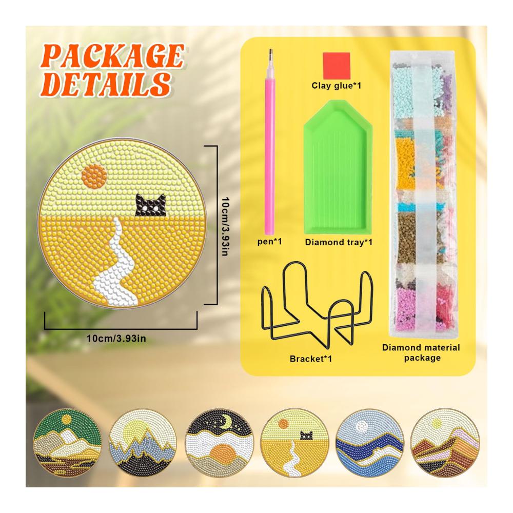 6er Set 5D Diamant Malerei Untersetzer mit Halterung – DIY Bastelkit für Erwachsene und Kinder – Schöne Landschaftsmotive – Dekorative Tischuntersetzer für Zuhause – Perfekt zum Verschönern Ihrer Tische