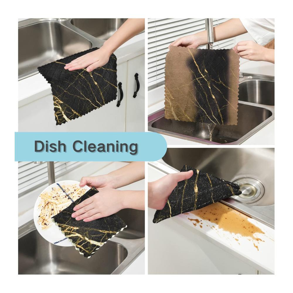 Premium Schwedische Geschirrtücher 6er Pack - Weich & Saugfähig - Küchentücher Set 28x28 cm - Stilvoller Gold/Schwarz Marmor Design - Perfekt für Küche & Ha
