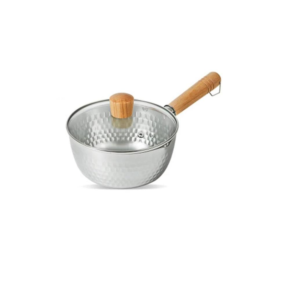 Entdecken Sie die Eleganz der Küche Premium Edelstahl-Kasserolle mit Deckel und extralangem Griff – Japanisches Hammermuster für perfekte Köstlichkeiten! Vielseitiger Milchtopf robust für Suppen und Aufläufe. Ein Must-Have für Ihre