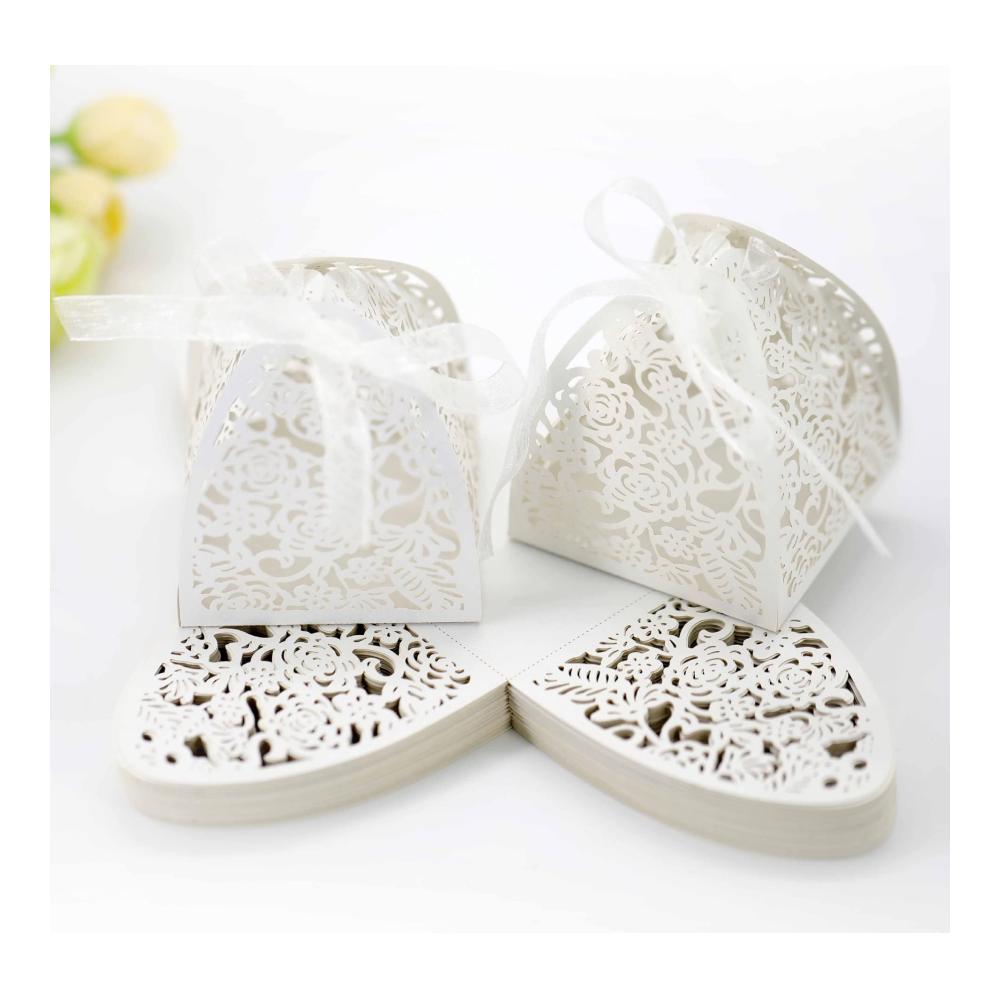 Gastgeschenke Süße Überraschungen für Hochzeiten - 50x Laserschnitt Rosenschatullen für Bonbons & Geschenke - Dunkelblau
