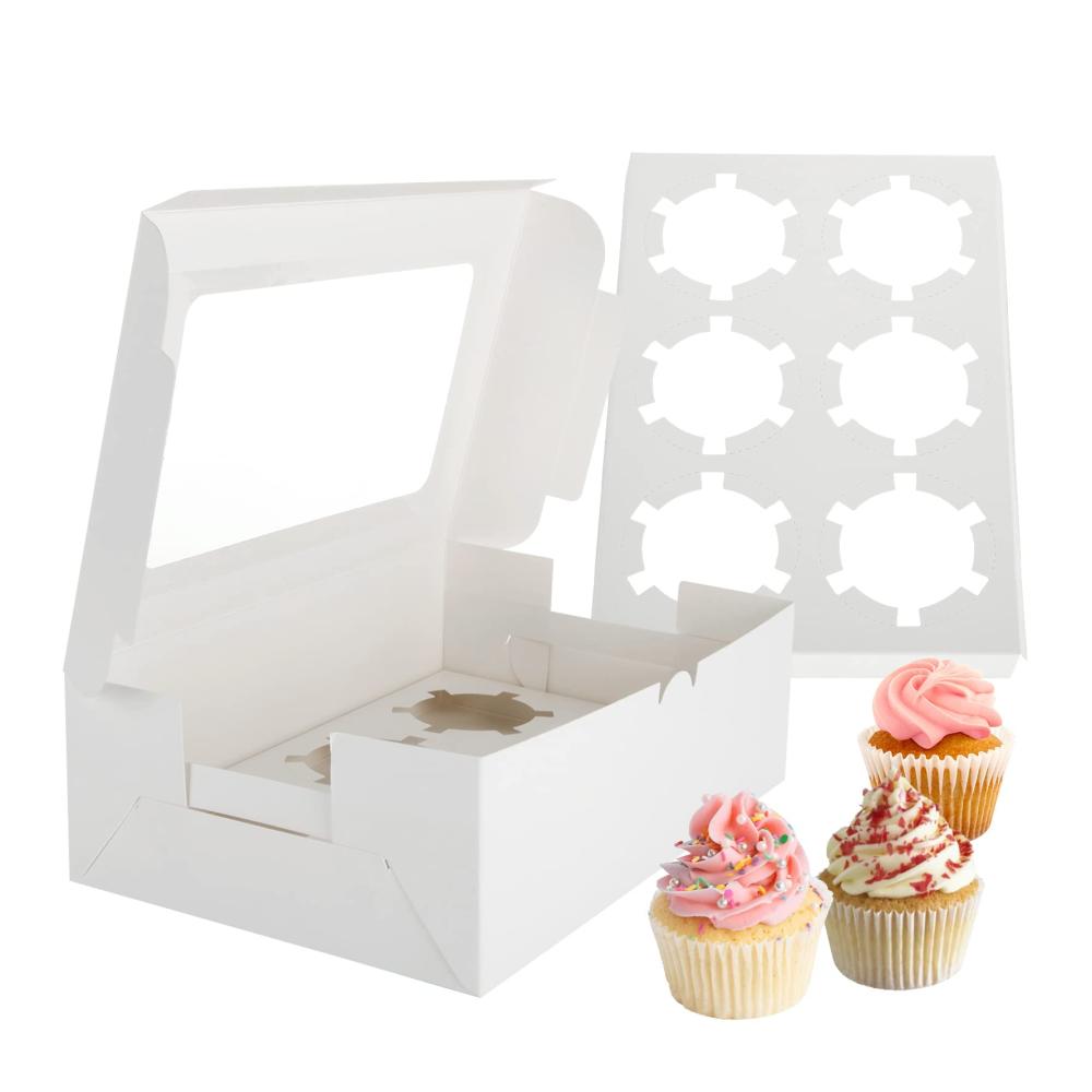 Kuchenbehälter 30er Cupcake & Muffin Boxen mit Fenster - Praktische Verpackung für 6er Cupcakes - Ideal für Geburtstage & Feiern - Stabil & Attraktiv - Weiß 24 x 16 x 7