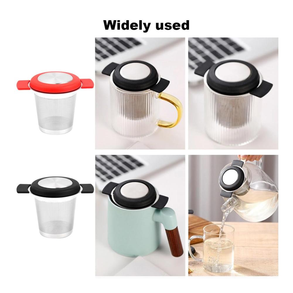Premium Teefilter Set aus Edelstahl mit Deckel & Griffe - 2 Stück Feinmaschige Teesiebe für Loser Tee - Langlebige Teebeutel Alternative