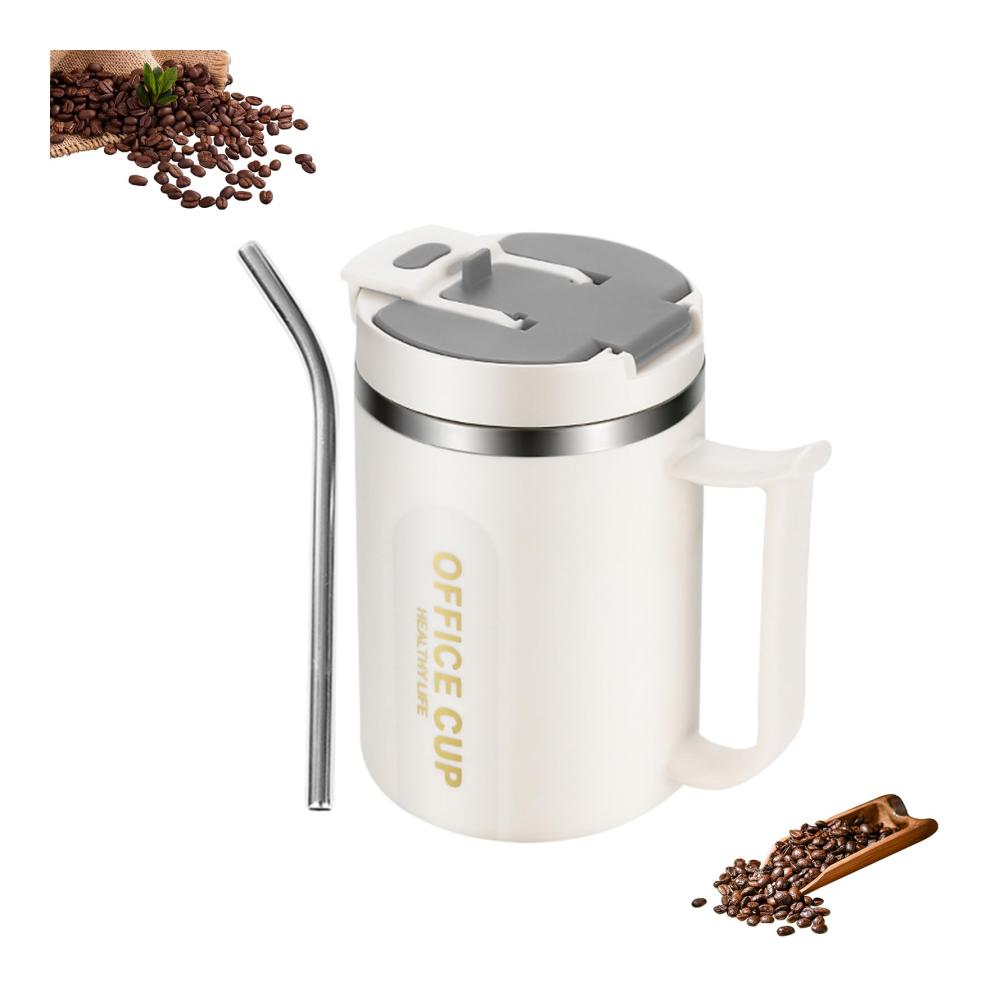 Genießen Sie Ihre Lieblingsgetränke unterwegs! Thermo-Kaffeebecher aus Edelstahl mit Henkel Isolierbecher mit Griff und Strohhalm für heiße und kalte Getränke. Ideal für unterwegs