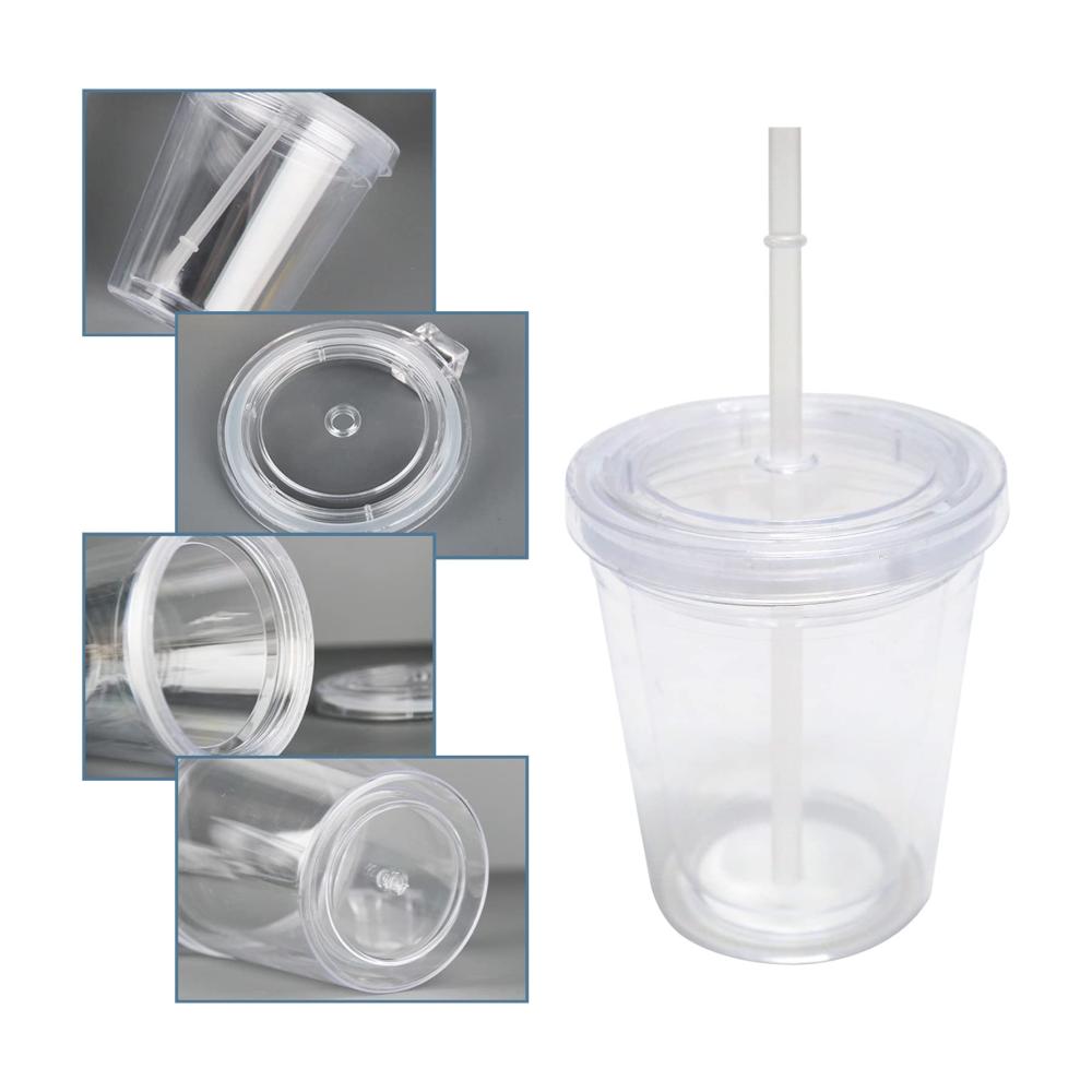 Genießen Sie Unterwegs! 350ml Doppelwandiger Strohbecher - Wiederverwendbarer BPA-freier Hartplastikbecher mit Deckel und Strohhalm - Ideal für Reisen und unterwegs