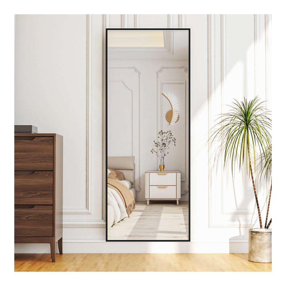 Modernes Design Großer Standspiegel Schwarz Metallrahmen für Schlafzimmer & Ankleidezimmer - Wandspiegel Rechteckig 150x50cm - Hochwertiger Ganzkörperspiegel