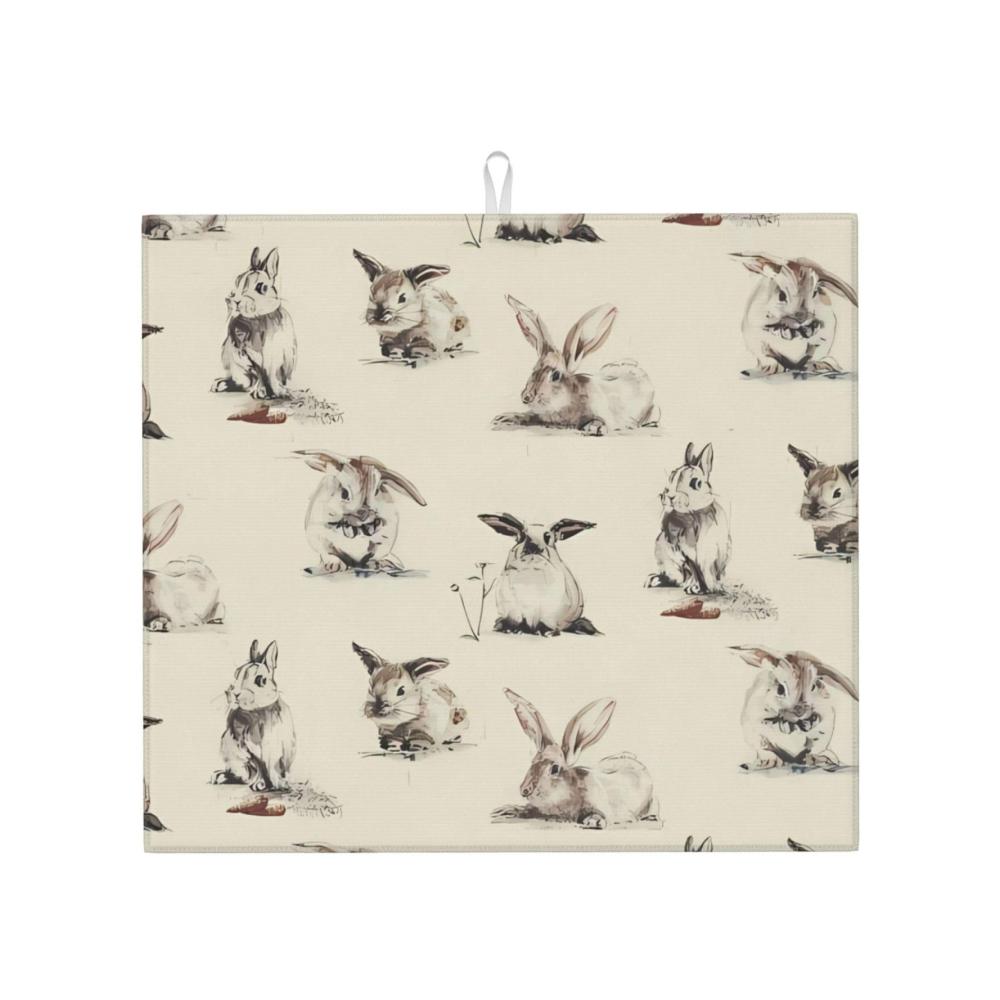 Trockenmatten für Geschirr | Kaninchen-Hintergrundbild | Saugfähig & Wasserabsorbierend | Küchenarbeitsplatte | Platzsparendes Design | 457 x 406 cm | Hängende Optionen