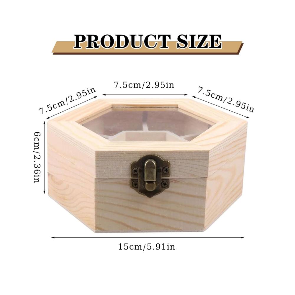 Entdecken Sie die Vielfalt Sechseckige Schmuckschatulle aus Holz mit Glasdeckel – DIY Box für Ring Armband Uhr Halskette & Ohrringe